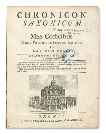 GIBSON, EDMUND, translator and editor. Chronicon saxonicum. 1692